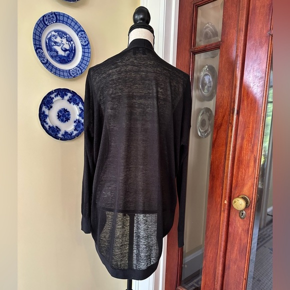 Theory | Linen Blend Waterfall Cardigan, Black - Picture 5 of 9